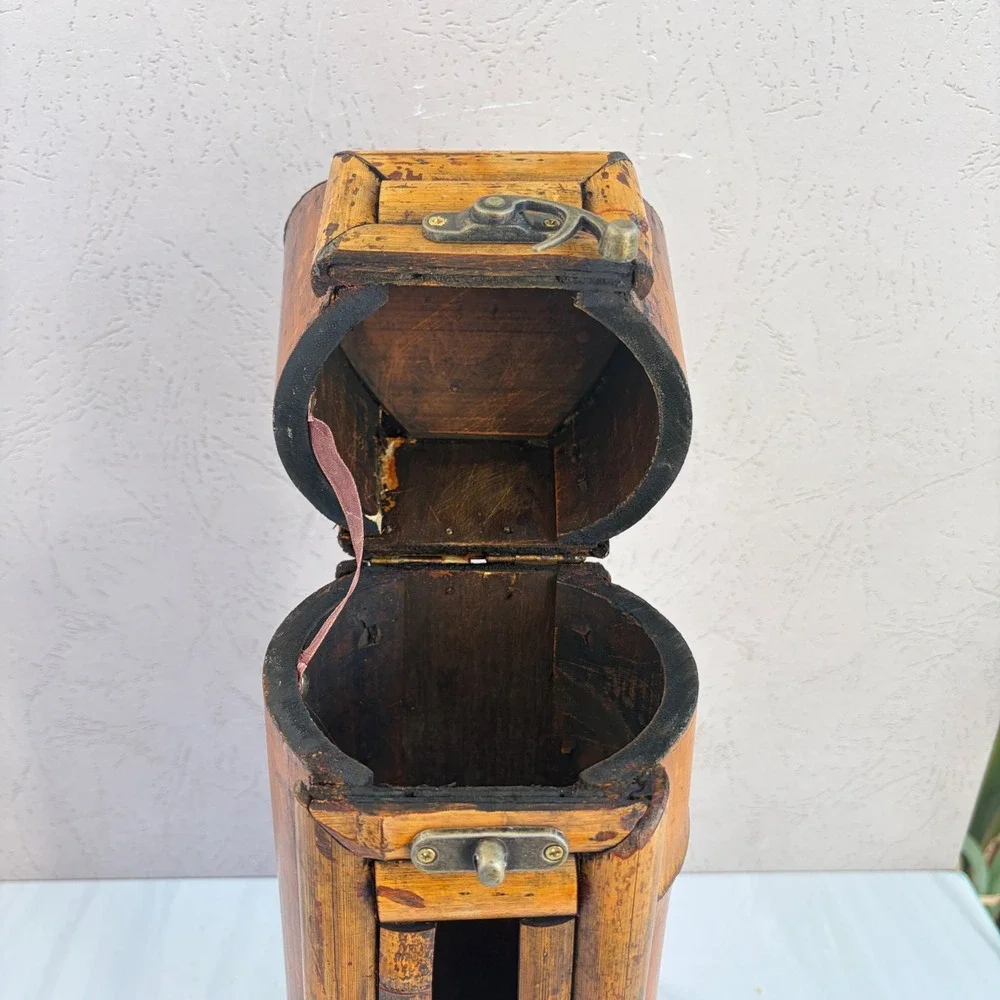 Handcrafted Bamboo Wine Bottle Gift Box Rustic Natural Wood Carrier with Latch